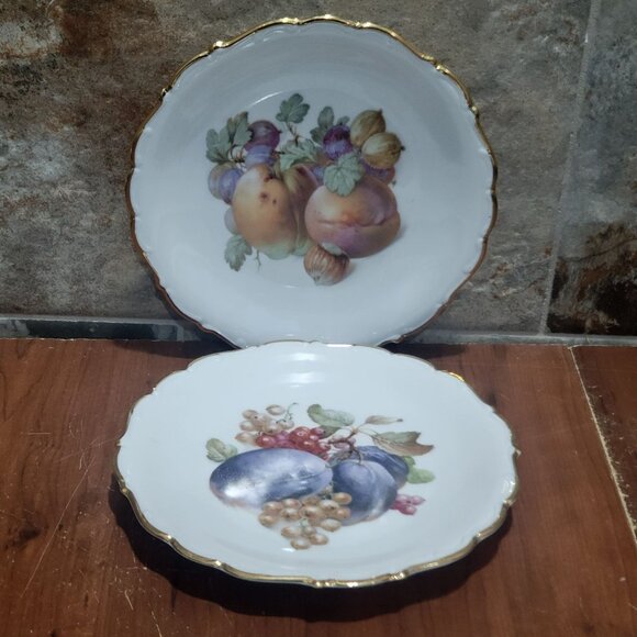 Schumann Arzberg Germany Fruit Nuts Salad Dessert Plate Set of 4 Gold Scalloped - Picture 7 of 13